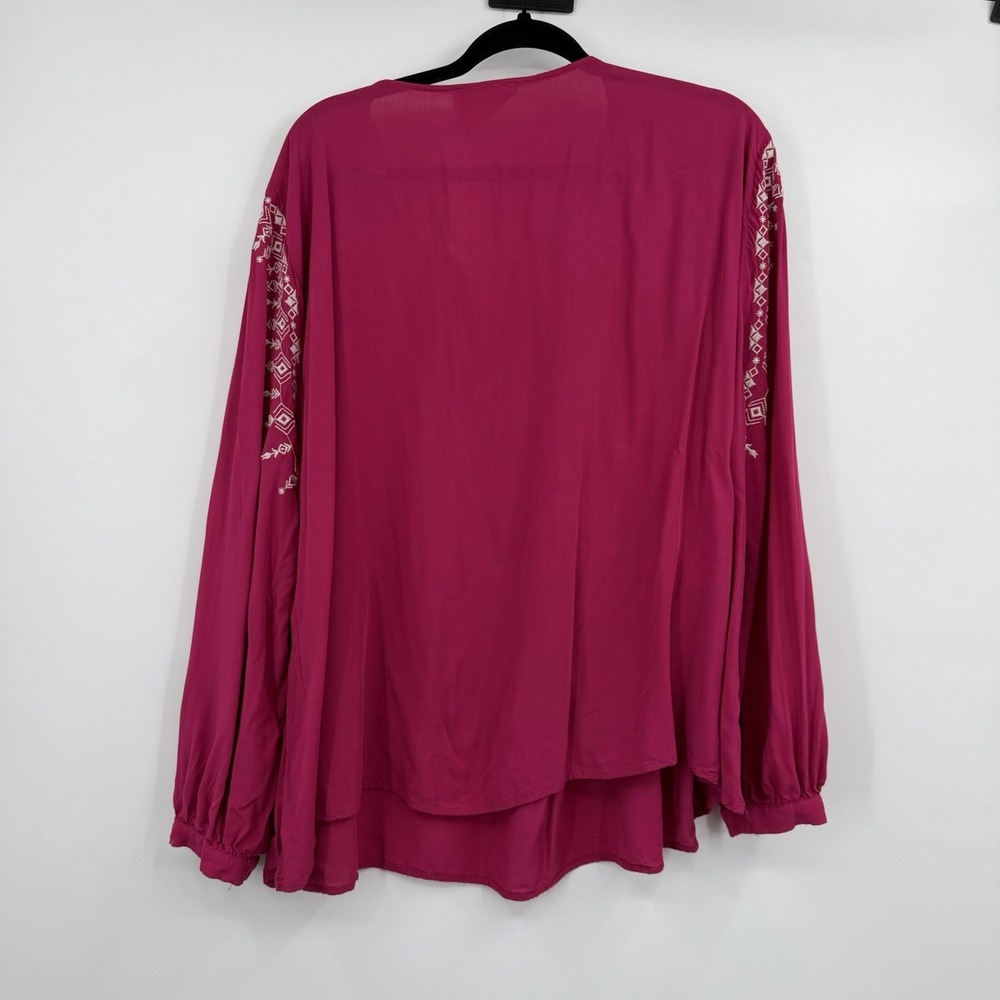 Savanna Jane Top Shirt Womens 3x Pink Floral Embroidered Boho Rayon Tropic - Picture 4 of 10